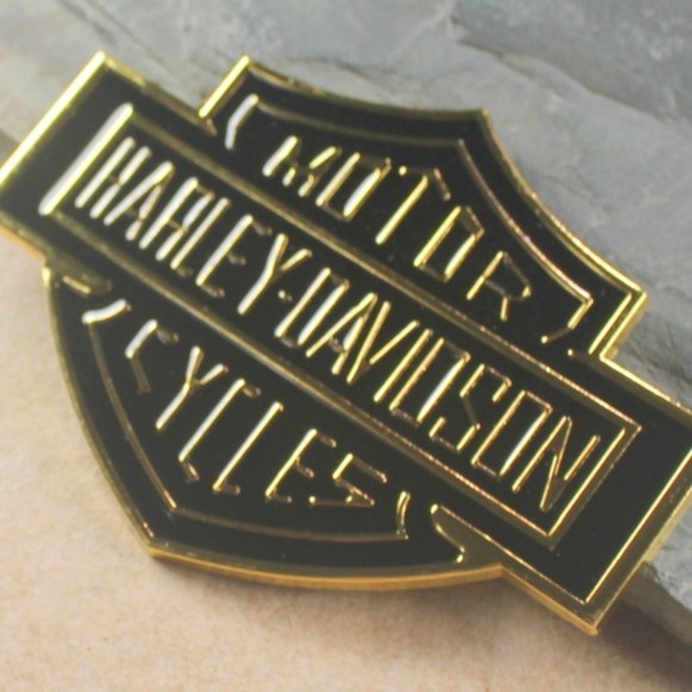Pair of Two New Golden Black New 4"x3" Harley-Davidson Bar & Shield Metal Deca…